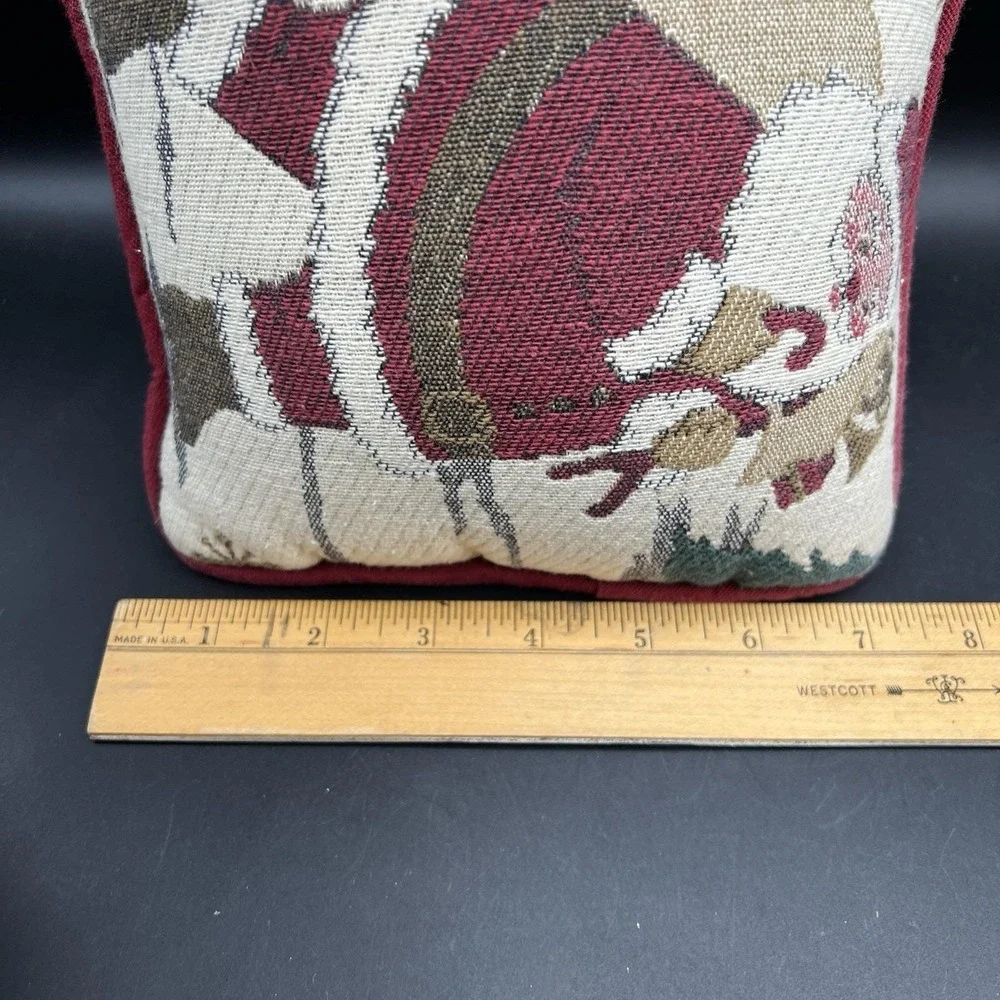 Vintage Christmas Santa Claus Tapestry Throw Pillow Decor 7x7x4 Red Back Quality